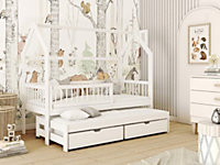 Wooden Single Bed Papi With Trundle in White W1980mm x H1580mm x D970mm