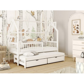 Wooden Single Bed Papi With Trundle in White W1980mm x H1580mm x D970mm