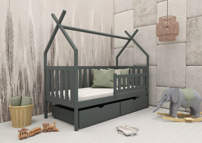 Wooden Single Bed Simba With Storage and Foam Mattress in Graphite W1980mm x H1660mm x D970mm