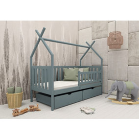Wooden Single Bed Simba With Storage and Foam Mattress in Grey W1980mm x H1660mm x D970mm