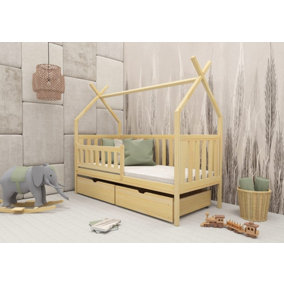 Wooden Single Bed Simba With Storage and Foam Mattress in Pine W1980mm x H1660mm x D970mm