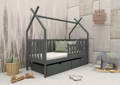 Wooden Single Bed Simba With Storage in Graphite W1980mm x H1660mm x D970mm