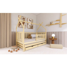 Wooden Single Bed Tytus With Trundle and Foam/Bonnell Mattresses in Pine W1980mm x H1660mm x D970mm