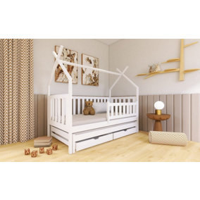 Wooden Single Bed Tytus With Trundle and Foam/Bonnell Mattresses in White W1980mm x H1660mm x D970mm