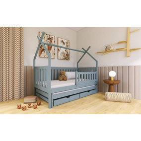 Wooden Single Bed Tytus With Trundle and Foam Mattresses in Grey W1980mm x H1660mm x D970mm