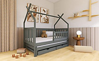 Wooden Single Bed Tytus With Trundle in Graphite W1980mm x H1660mm x D970mm