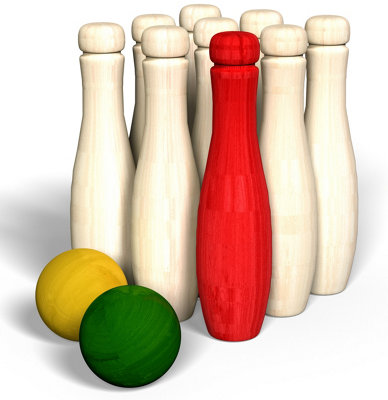 Wooden Skittles Garden Game Outdoor Indoor Skittle Bowls Pin Bowling Large Size