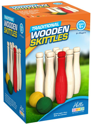 Wooden Skittles Garden Game Outdoor Indoor Skittle Bowls Pin Bowling Large Size