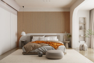 Wooden slat wall panel for walls and ceilings in Classic Oak 240cm x 60cm