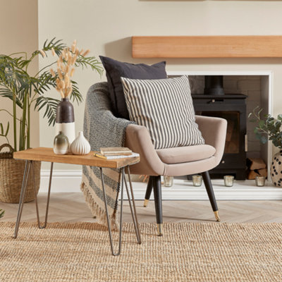Wooden Sofa Side Table with Steel Hairpin Legs -  Rustic Sidetable/Nightstand made from Solid Wood - 60cm (L) Off the Grain
