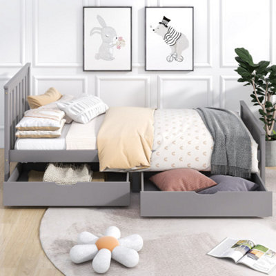 Wooden Solid Gray Pine Storage Bed with Drawers, 3ft Single (190x90cm ...