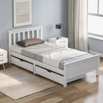 Wooden Solid White Pine Storage Bed with Drawers, 3ft Single (190x90cm ...