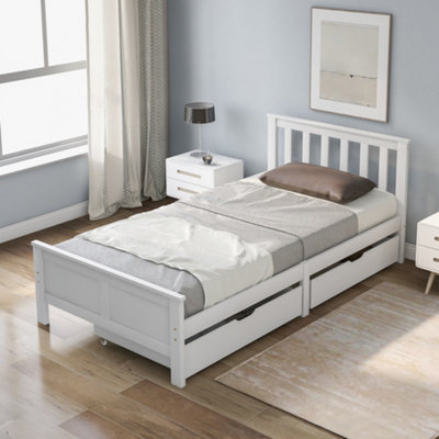 Wooden Solid White Pine Storage Bed with Drawers, 3ft Single (190x90cm ...