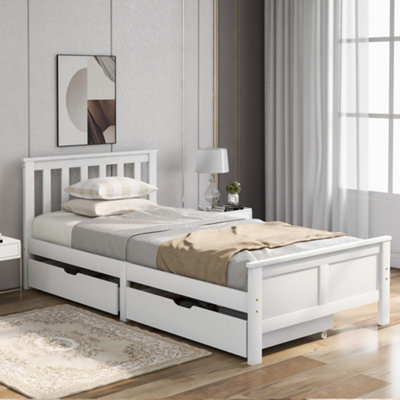 Wooden Solid White Pine Storage Bed with Drawers, 3ft Single (190x90cm ...