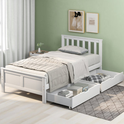 Wooden Solid White Pine Storage Bed with Drawers Bed Furniture Frame for Adults Kids Teenagers 3ft
