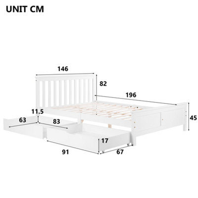 Wooden Solid White Pine Storage Bed With Drawers Bed Furniture Frame For Adults, Kids, Teenagers 4ft6 Double (White 190x135cm)