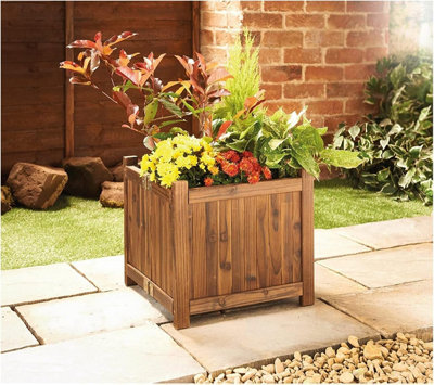 Wooden Square Free Standing Planter Outdoor Display Flower Lawn Porch Wooden Design Garden Feature