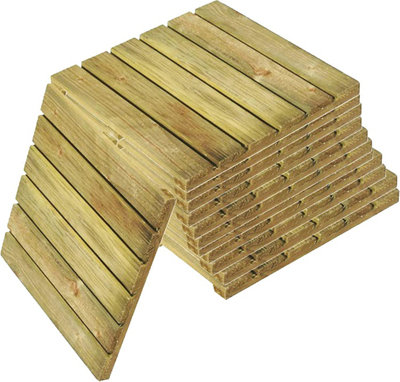 Wooden Square Garden Decking Tiles With A Natural Hardwood Finish, Interlocking Flooring Tiles - L45 x W45 cm (Pack of 3)