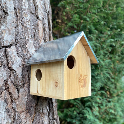 Wooden Squirrel Nest Box With Metal Roof