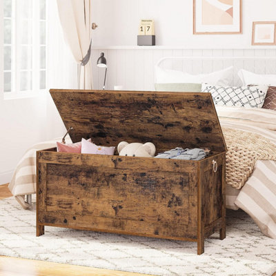 Wooden Storage Chest Trunk Bed End Storage Bench Large Capacity Toy Chests with Lid Blanket Box Organizer Unit