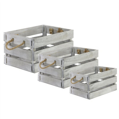 Wooden Storage Crates Set of 3 M&W