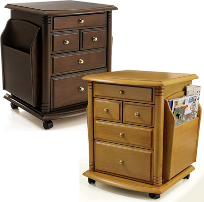 Wooden Storage Table - Portable Side Table With 5 Drawers, 2