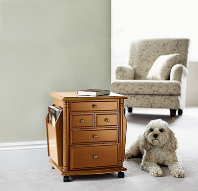 Wooden Storage Table - Portable Side Table With 5 Drawers, 2