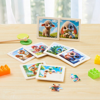 Wooden Toddler Cartoon Animals Cognitive Jigsaw Puzzle Set Age 2+