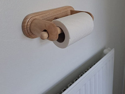 Lexziuo Wood & Rope Wall Toilet Paper Holder – Natural Beech Wood + Jute Rope, Self-Adhesive No-Drill Mount, Vintage Farmhouse Decor