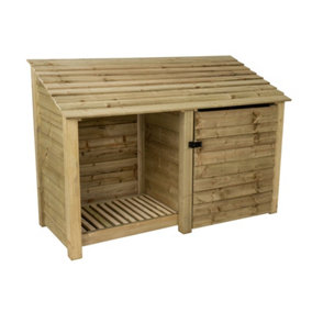 Wooden tool and log store, garden storage W-187cm, H-126, D-88cm - natural (light green) finish