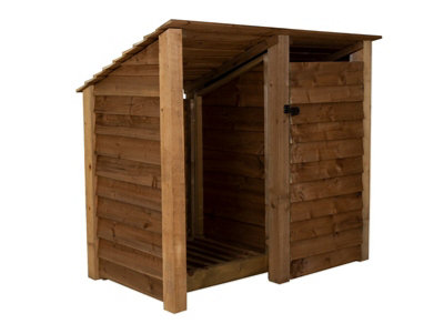 Wooden tool and log store (roof sloping back), garden storage W-146cm, H-126, D-88cm - brown finish