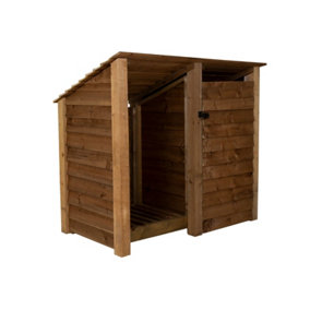 Wooden tool and log store (roof sloping back), garden storage W-146cm, H-126, D-88cm - brown finish