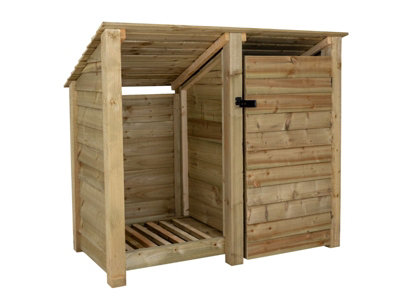 Wooden tool and log store (roof sloping back), garden storage W-146cm ...