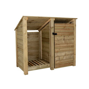 Wooden tool and log store (roof sloping back), garden storage W-146cm, H-126, D-88cm - natural (light green) finish