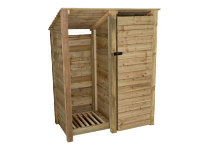 Wooden tool and log store (roof sloping back), garden storage W-146cm, H-180cm, D-88cm - natural (light green) finish