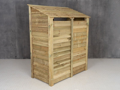 Wooden tool and log store (roof sloping back), garden storage W-146cm, H-180cm, D-88cm - natural (light green) finish