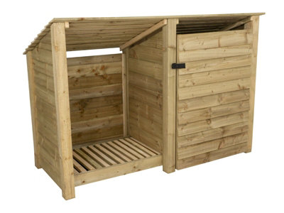 Wooden tool and log store (roof sloping back), garden storage W-187cm, H-126, D-88cm - natural (light green) finish