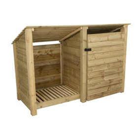 Wooden tool and log store (roof sloping back), garden storage W-187cm, H-126, D-88cm - natural (light green) finish
