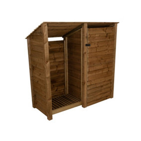 Wooden tool and log store (roof sloping back), garden storage W-187cm, H-180cm, D-88cm - brown finish