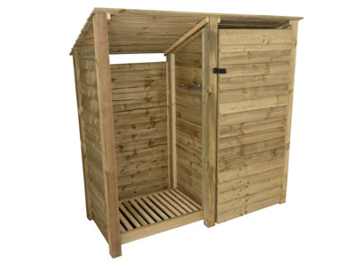 Wooden tool and log store (roof sloping back), garden storage W-187cm, H-180cm, D-88cm - natural (light green) finish