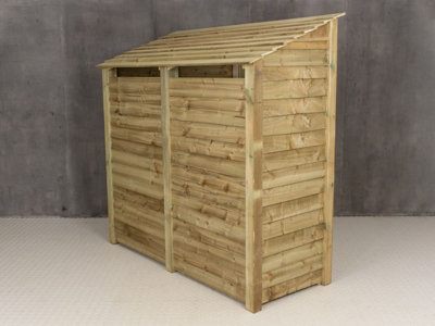 Wooden tool and log store (roof sloping back), garden storage W-187cm, H-180cm, D-88cm - natural (light green) finish
