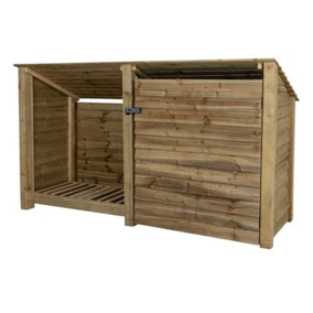 Wooden tool and log store (roof sloping back), garden storage W-227cm, H-126, D-88cm - natural (light green) finish