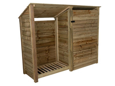 Wooden tool and log store (roof sloping back), garden storage W-227cm, H-180cm, D-88cm - natural (light green) finish