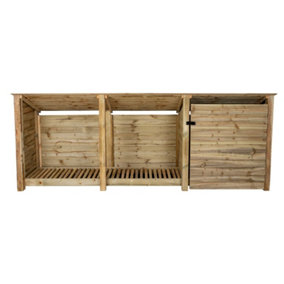 Wooden tool and log store (roof sloping back), garden storage W-335cm, H-126, D-88cm - natural (light green) finish