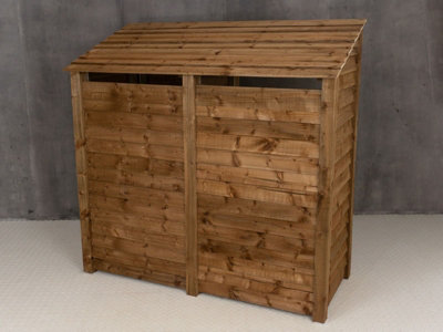 Wooden tool and log store (roof sloping back), garden storage with shelf W-187cm, H-180cm, D-88cm - brown finish