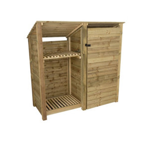 Wooden tool and log store (roof sloping back), garden storage with shelf W-187cm, H-180cm, D-88cm - natural (light green) finish