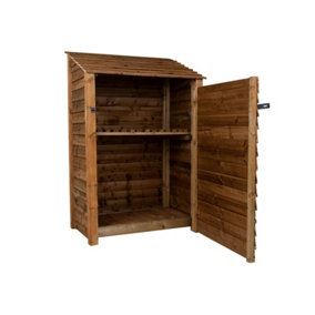 Wooden tool store, garden storage with shelf W-119cm, H-180cm, D-88cm - brown finish