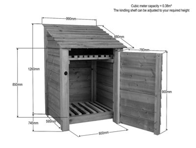 Wooden tool store, garden storage with shelf W-99cm, H-126, D-88cm - brown finish