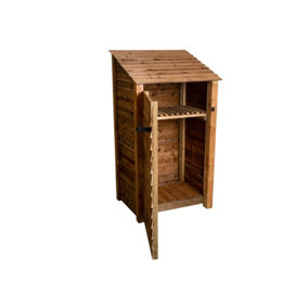 Wooden tool store, garden storage with shelf W-99cm, H-180cm, D-88cm - brown finish