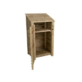 Wooden tool store, garden storage with shelf W-99cm, H-180cm, D-88cm - natural (light green) finish